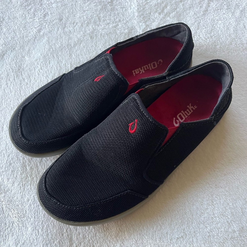 Olukai Nohea Mesh Men's Black and Red Slip-On Loafers Sz M7